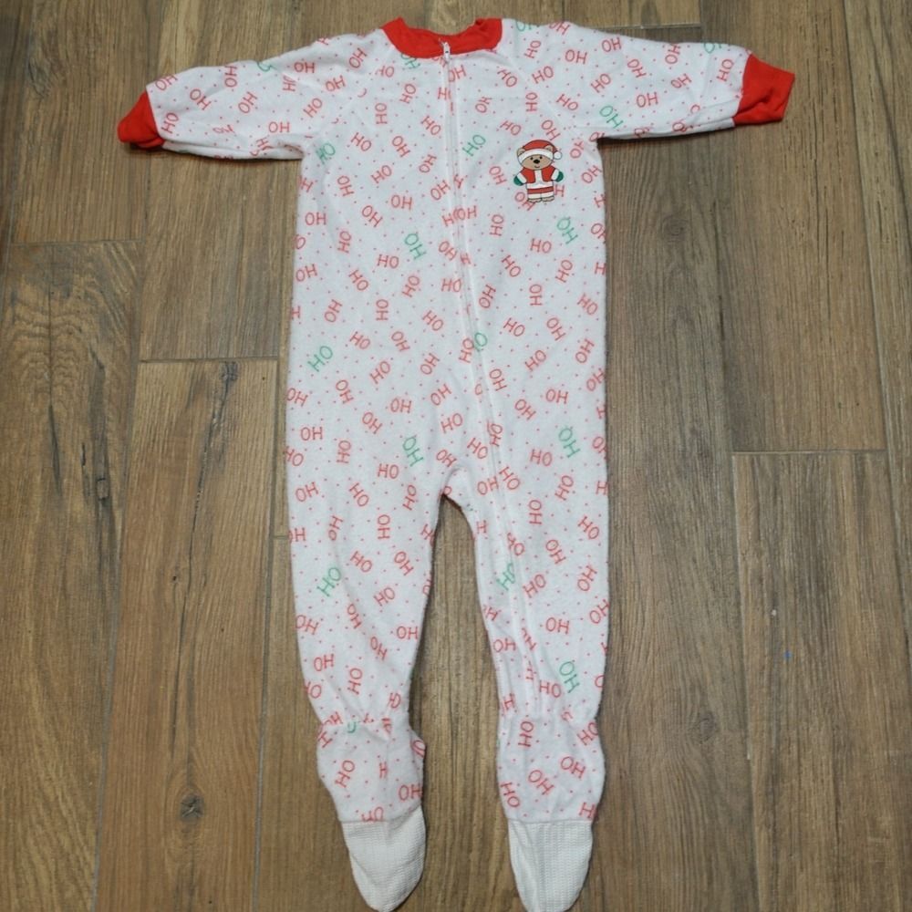 Vintage Teddy bears fleece footie pajamas pjs Christmas sz 3 toddler 3t Santa